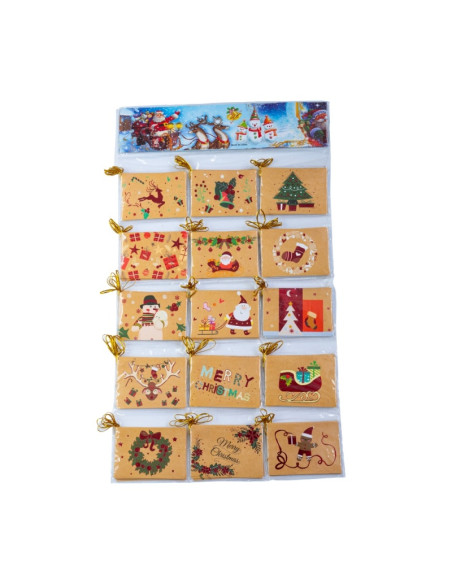 Felicitari CNX 8333, mini Kraft motive Craciun, 6.7x9.4cm, set 120 buc