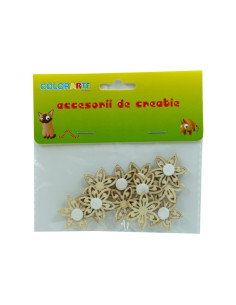 Accesorii creatie - lemn - floare, cu adeziv, set 12 buc, Colorarte 2