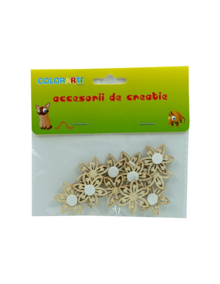 Accesorii creatie - lemn - floare, cu adeziv, set 12 buc, Colorarte