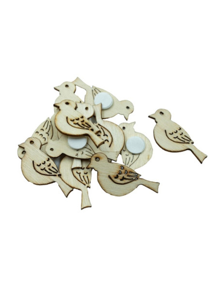 Accesorii creatie - lemn - pasare, cu adeziv, set 12 buc, Colorarte
