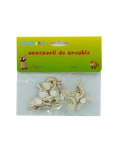 Accesorii creatie - lemn - pasare, cu adeziv, set 12 buc, Colorarte 2