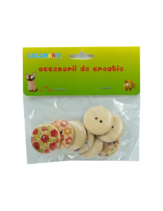 Accesorii creatie - lemn - nasturi, 30mm, natur cu modele flori, set 8 buc, Colorarte 2