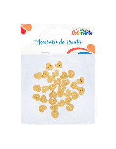 Accesorii creatie - lemn - nasturi, 14x15mm, inima, set 30 buc, Colorarte MTCR-WDY031