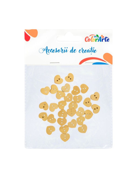 Accesorii creatie - lemn - nasturi, 14x15mm, inima, set 30 buc, Colorarte MTCR-WDY031
