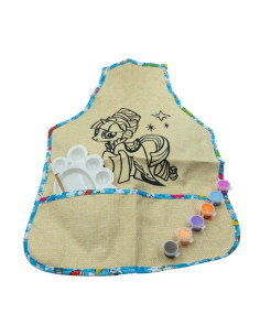 Set pictura - 4 piese - sort protectie haine iuta + paleta + 6 culori + pensula
