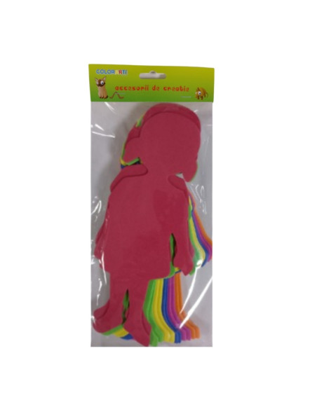 Forme decorative - hartie gumata - fetita, 21x8cm, 1.5mm, diverse culori, set 12 buc, Colorarte