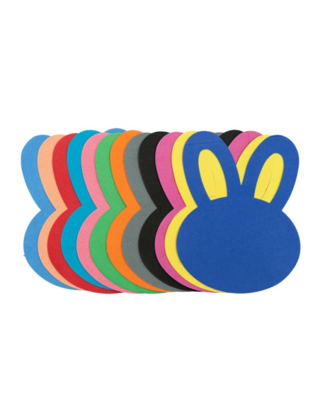 Forme decorative - hartie gumata - cap iepure, 14x15cm, 1mm, diverse culori, set 12 buc, Colorarte