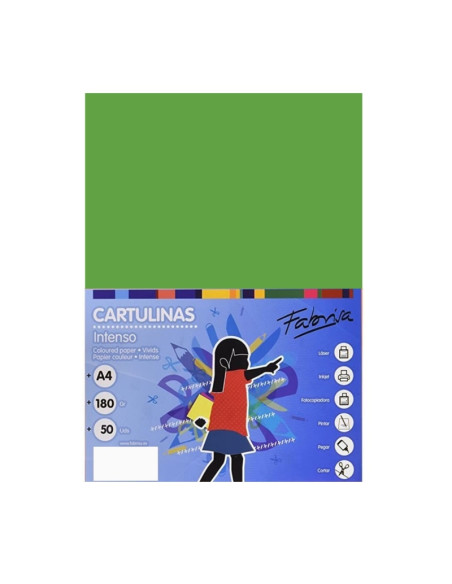 Carton colorat A4 Fabrisa 15463, 180g/mp, verde intens, top 50 coli