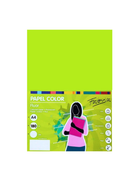 Carton colorat A4 Fabrisa, 180g/mp, culori fluorescente, top 250 coli