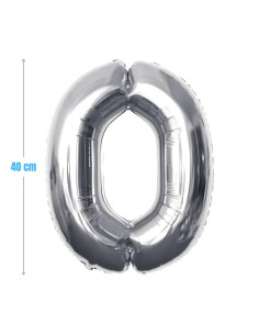 Baloane aniversare PartyGo cifra 0, 40cm, argintiu, FB0001