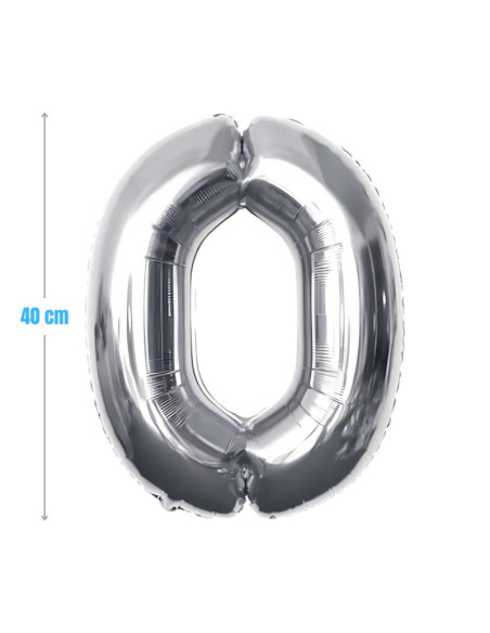 Baloane aniversare PartyGo cifra 0, 40cm, argintiu, FB0001