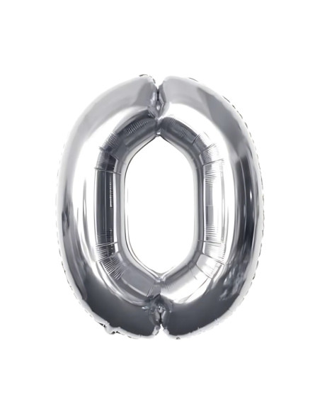 Baloane aniversare PartyGo cifra 0, 40cm, argintiu, FB0001