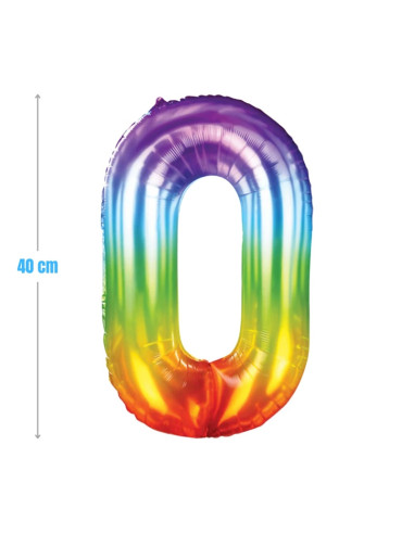 Baloane aniversare PartyGo cifra 0, 40cm, curcubeu, FB0819