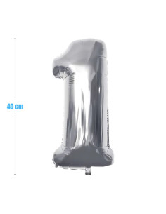 Baloane aniversare PartyGo cifra 1, 40cm, argintiu, FB0002
