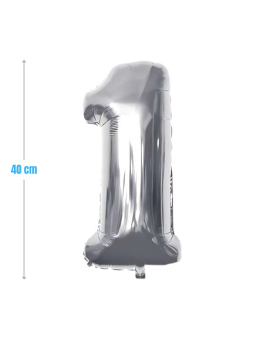 Baloane aniversare PartyGo cifra 1, 40cm, argintiu, FB0002