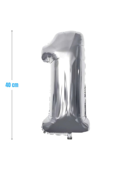 Baloane aniversare PartyGo cifra 1, 40cm, argintiu, FB0002