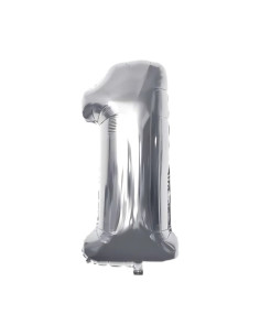 Baloane aniversare PartyGo cifra 1, 40cm, argintiu, FB0002 2