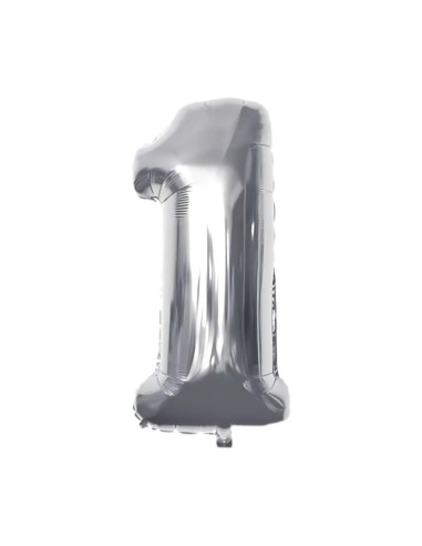 Baloane aniversare PartyGo cifra 1, 40cm, argintiu, FB0002