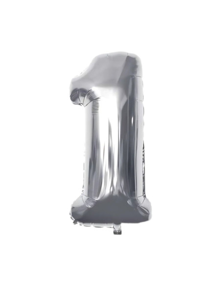 Baloane aniversare PartyGo cifra 1, 40cm, argintiu, FB0002