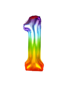 Baloane aniversare PartyGo cifra 1, 40cm, curcubeu, FB0820 2