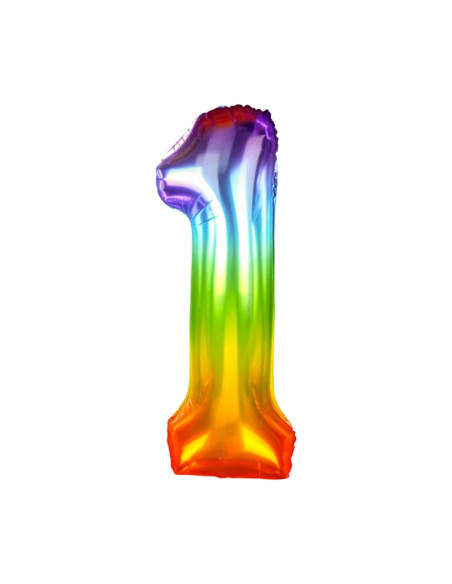 Baloane aniversare PartyGo cifra 1, 40cm, curcubeu, FB0820