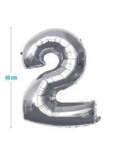 Baloane aniversare PartyGo cifra 2, 40cm, argintiu, FB0003 2
