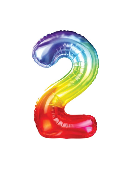 Baloane aniversare PartyGo cifra 2, 40cm, curcubeu, FB0821