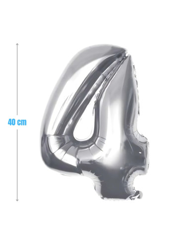 Baloane aniversare PartyGo cifra 4, 40cm, argintiu, FB0005
