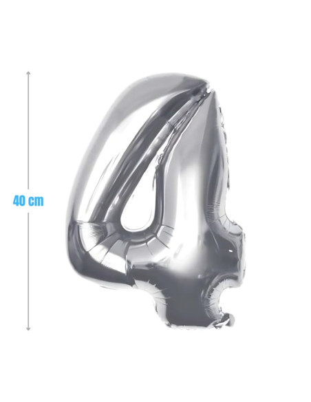 Baloane aniversare PartyGo cifra 4, 40cm, argintiu, FB0005