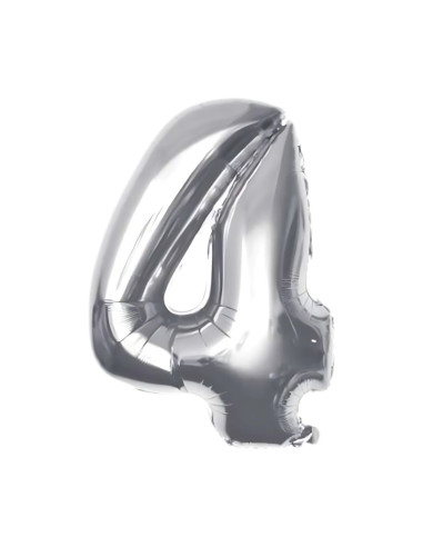 Baloane aniversare PartyGo cifra 4, 40cm, argintiu, FB0005