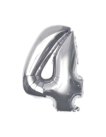 Baloane aniversare PartyGo cifra 4, 40cm, argintiu, FB0005