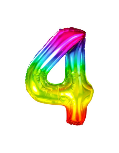 Baloane aniversare PartyGo cifra 4, 40cm, curcubeu, FB0823