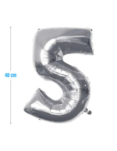 Baloane aniversare PartyGo cifra 5, 40cm, argintiu, FB0006