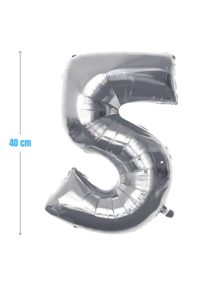 Baloane aniversare PartyGo cifra 5, 40cm, argintiu, FB0006
