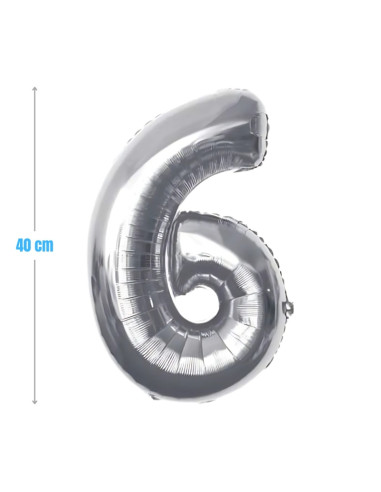 Baloane aniversare PartyGo cifra 6, 40cm, argintiu, FB0007