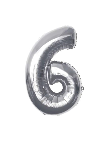 Baloane aniversare PartyGo cifra 6, 40cm, argintiu, FB0007