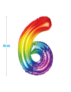 Baloane aniversare PartyGo cifra 6, 40cm, curcubeu, FB0825