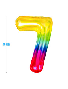Baloane aniversare PartyGo cifra 7, 40cm, curcubeu, FB0826