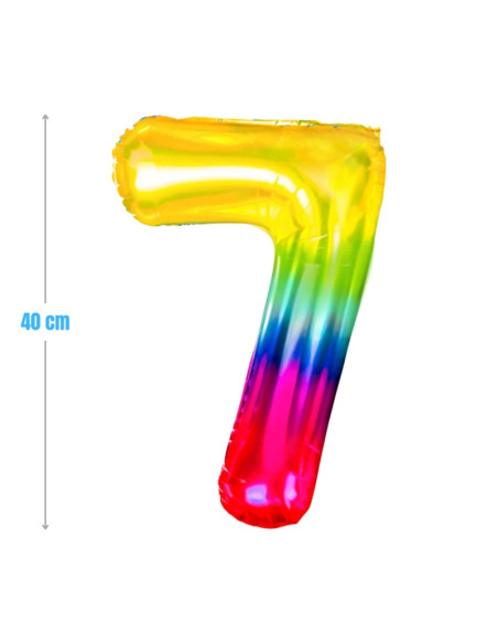 Baloane aniversare PartyGo cifra 7, 40cm, curcubeu, FB0826