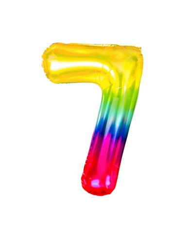 Baloane aniversare PartyGo cifra 7, 40cm, curcubeu, FB0826