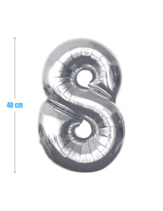 Baloane aniversare PartyGo cifra 8, 40cm, argintiu, FB0009