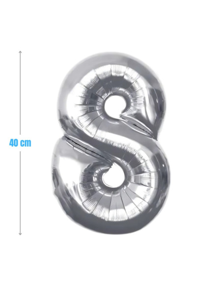 Baloane aniversare PartyGo cifra 8, 40cm, argintiu, FB0009