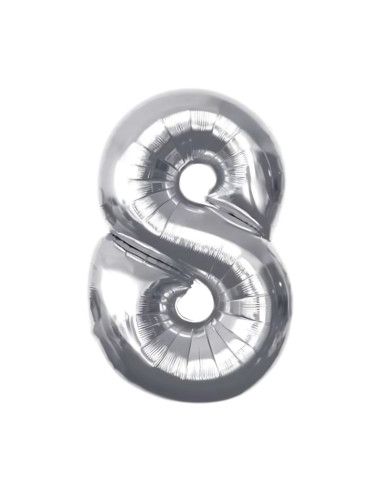 Baloane aniversare PartyGo cifra 8, 40cm, argintiu, FB0009