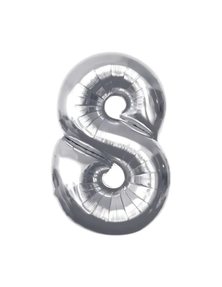 Baloane aniversare PartyGo cifra 8, 40cm, argintiu, FB0009