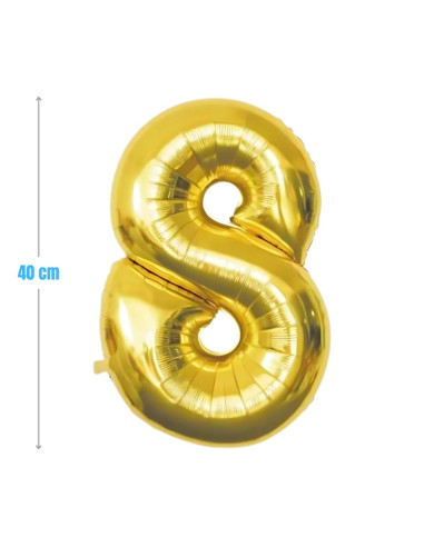 Baloane aniversare PartyGo cifra 8, 40cm, auriu, FB0019