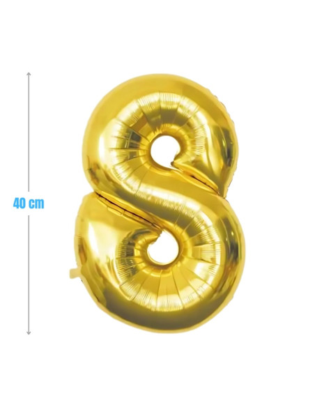 Baloane aniversare PartyGo cifra 8, 40cm, auriu, FB0019