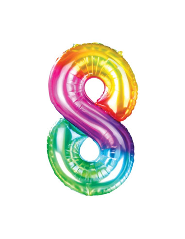 Baloane aniversare PartyGo cifra 8, 40cm, curcubeu, FB0827