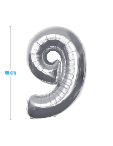Baloane aniversare PartyGo cifra 9, 40cm, argintiu, FB0010