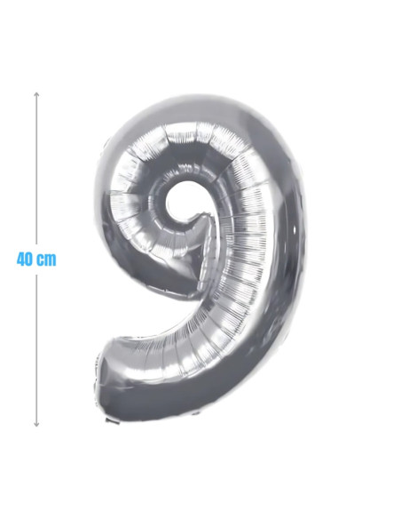 Baloane aniversare PartyGo cifra 9, 40cm, argintiu, FB0010