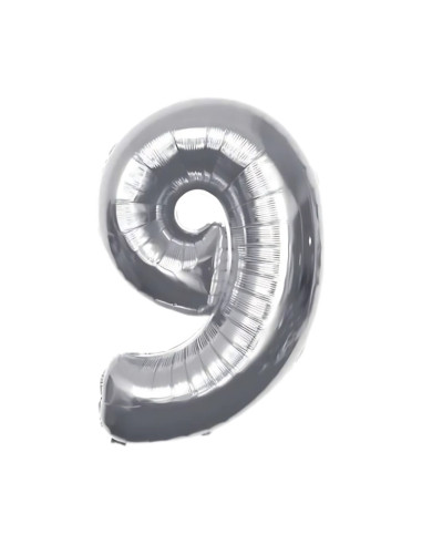Baloane aniversare PartyGo cifra 9, 40cm, argintiu, FB0010
